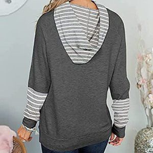 Staccato Jersey Knit hooded long sleeve top sage/buttercream stripes L/XL - NEW!